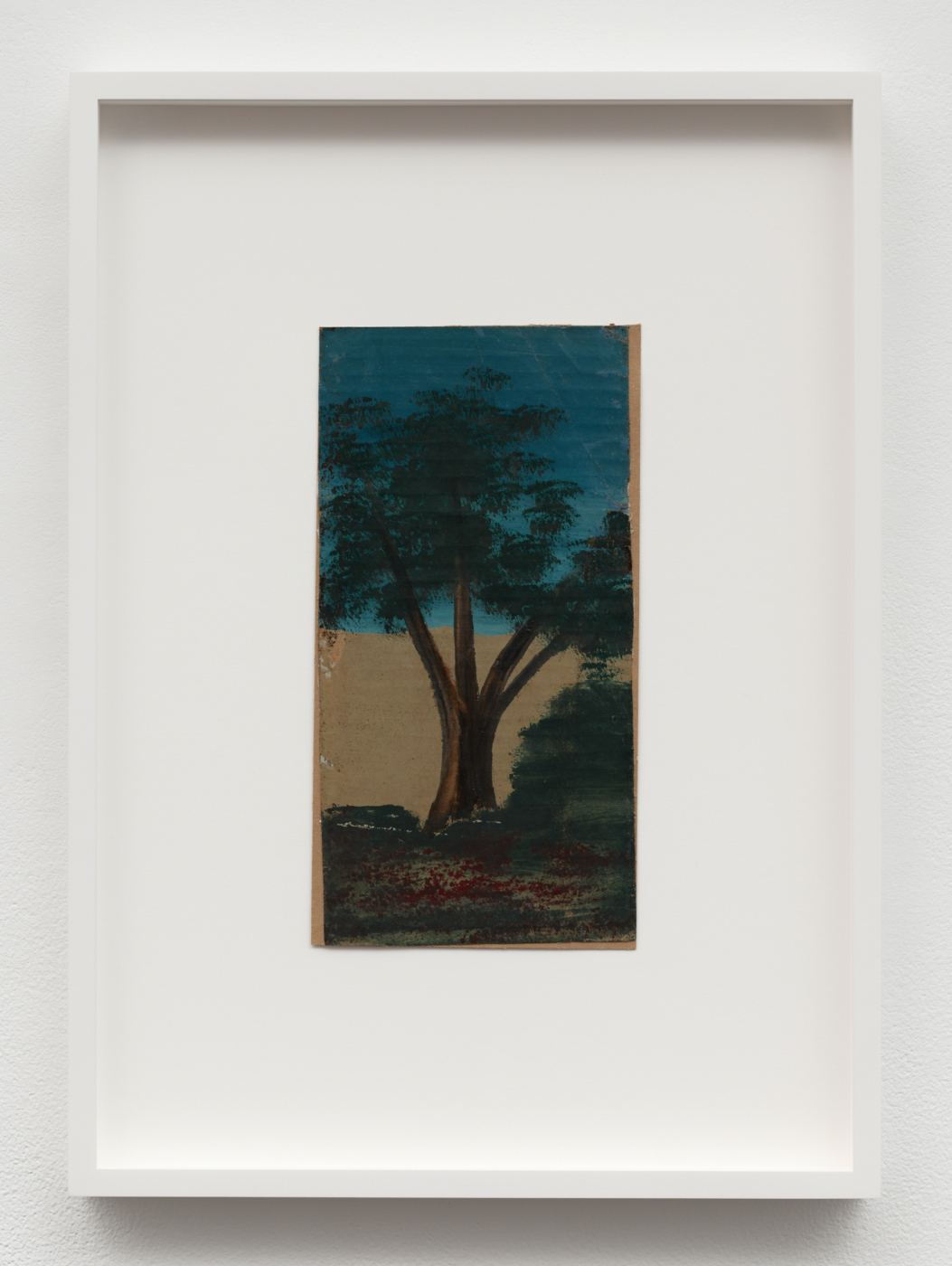 Frank Walter, Untitled (Single Tree, Blue Sky, Cardboard Land), n.d. Oil on single-ply cardboard, 10⅞ x 5⅝ in. (27.64 x 14.30 cm); 19⅝ x 14¼ in. (49.86 x 36.20 cm) framed