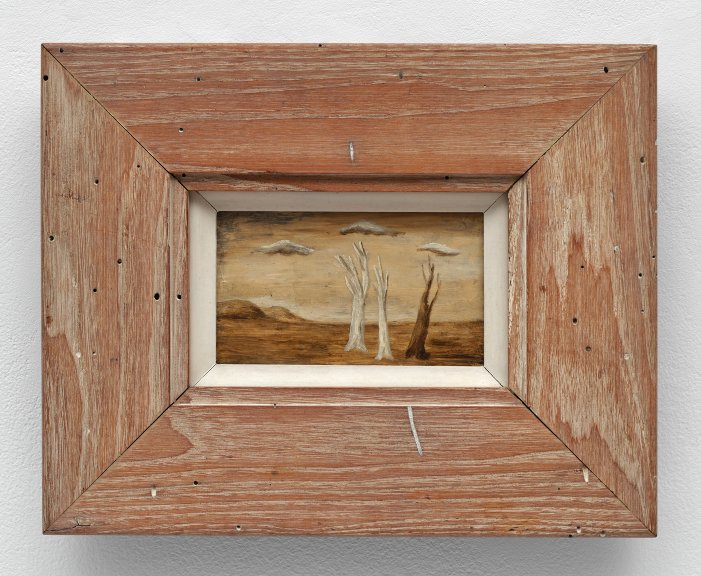 Gertrude Abercrombie, Three Trees and Three Clouds, 1938. Oil on Masonite, 3⅝ x 6 in. (9.22 x 15.24 cm); 10 1/8 x 12 5/8 in. (25.72 x 32.08 cm) framed