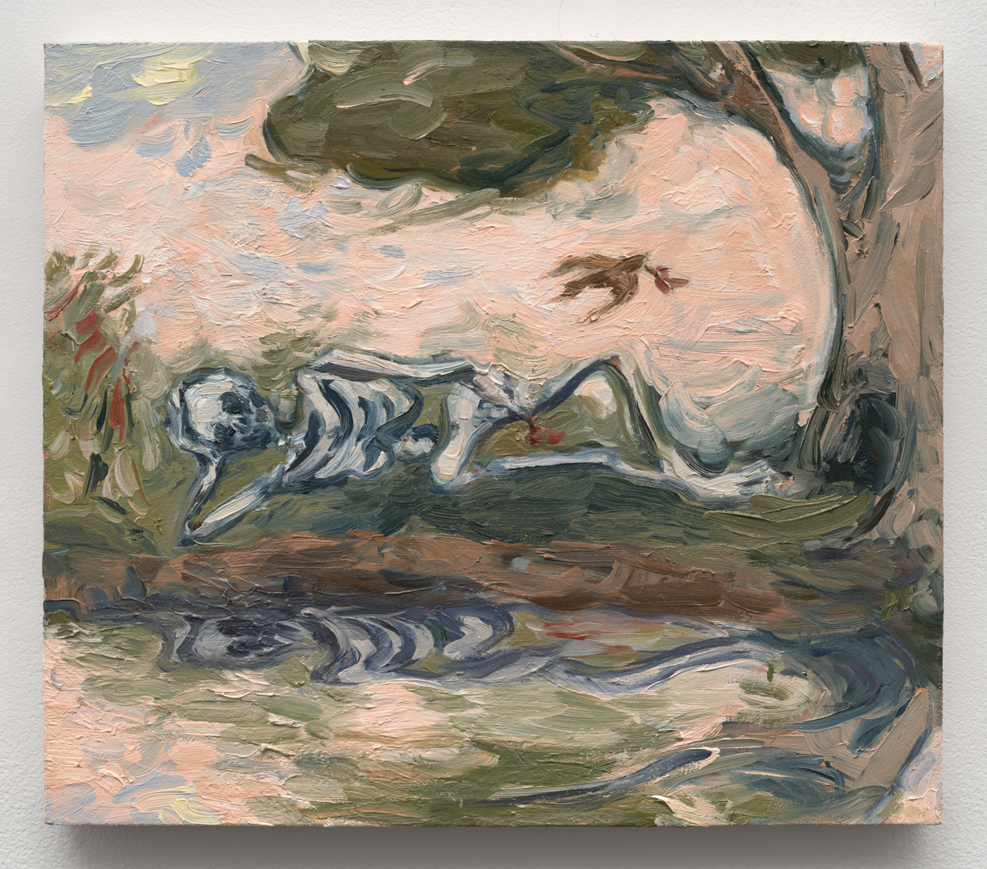 Jane Corrigan, The Pond (Berries), 2026. Oil on canvas, 14 x 16 in. (35.56 x 40.64 cm)