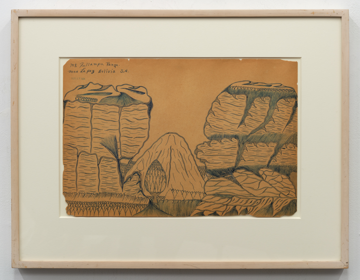 Joseph Yoakum, Mt. Fullampu Range Near La Paz Bolivia S.A., 1964. Ink and graphite on paper, 12 x 18 in. (30.48 x 45.72 cm); 19¾ x 25¾ in. (50.17 x 65.41 cm) framed