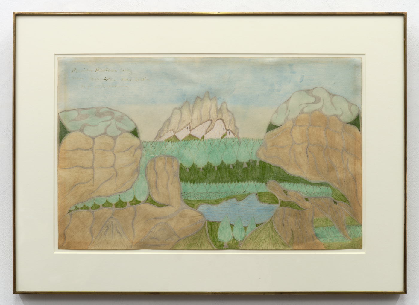 Joseph Yoakum, Persian Plateau Valley Near Afghanistan, c. 1960/1970. Pastel, color pencil and ink on paper, 12 x 19 in. (30.48 x 48.26 cm); 17⅝ x 24⅝ in. (44.78 x 62.56 cm) framed