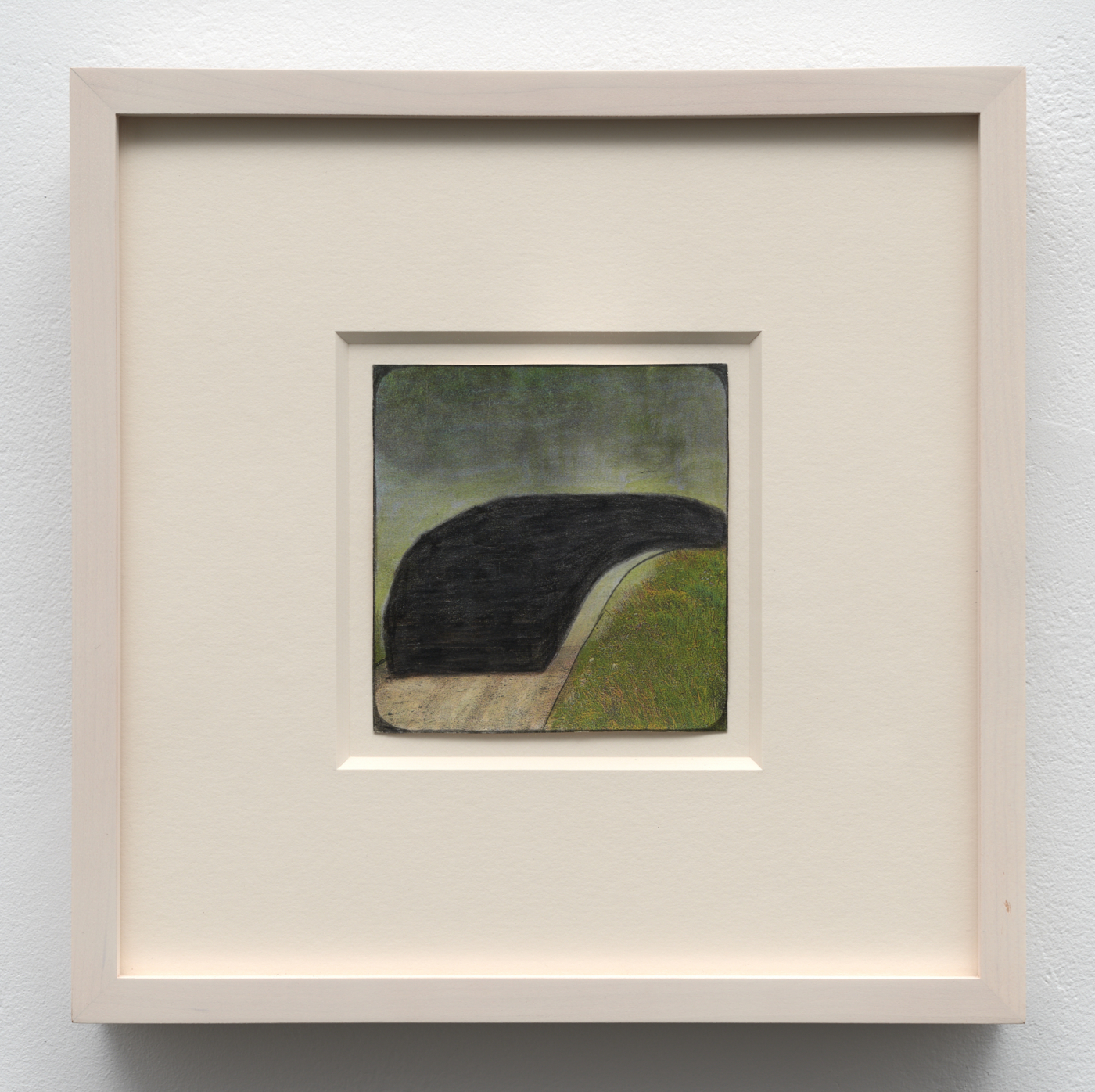 Leopold Strobl, Untitled, 2021. Graphite and colored pencils on newsprint clip mounted on paper, 3¾ x 3⅝ in. (9.60 x 9.30 cm); 9⅝ x 9⅝ in. (24.45 x 24.45 cm) framed