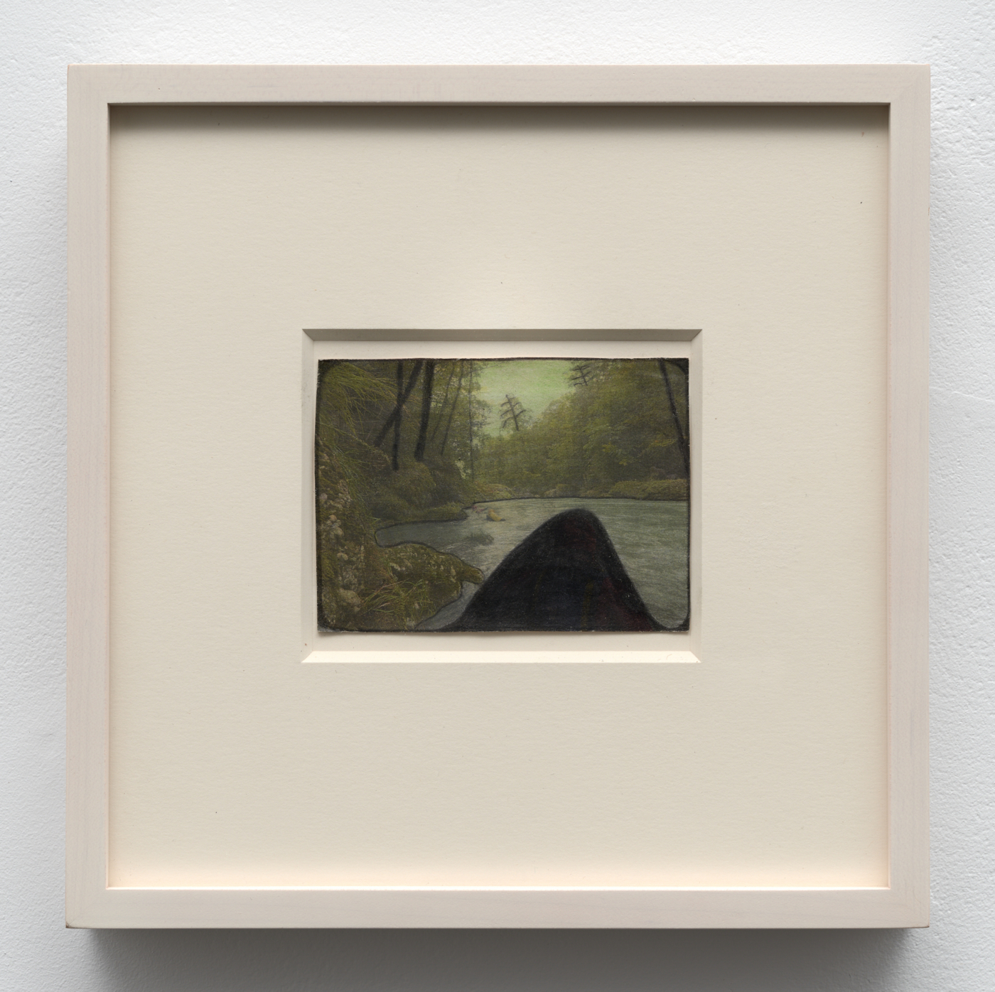 Leopold Strobl, Untitled, 2022. Graphite and colored pencils on newsprint clip mounted on paper, 3⅛ x 4¼ in. (7.8 x 10.7 cm); 9⅝ x 9⅝ in. (24.45 x 24.45 cm) framed