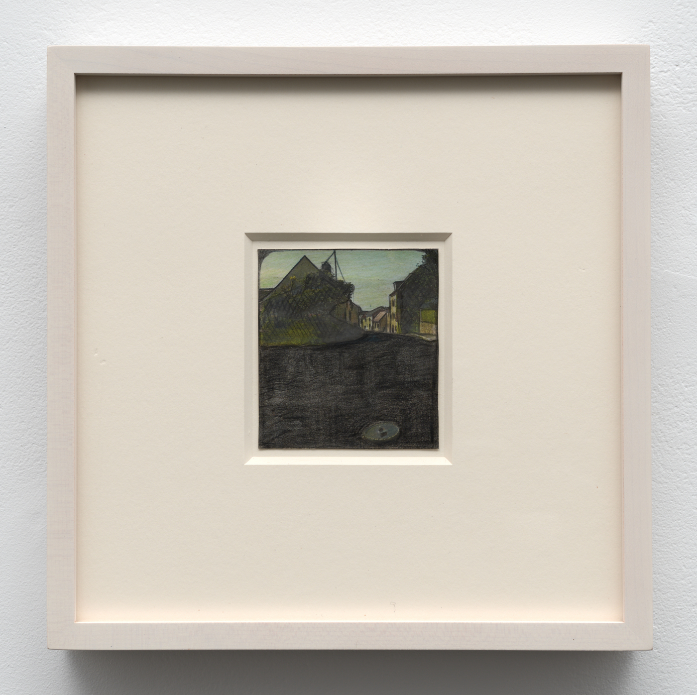 Leopold Strobl, Untitled, 2022. Graphite and colored pencils on newsprint clip mounted on paper, 3¼ x 2⅞ in. (8.20 x 7.40 cm); 9⅝ x 9⅝ in. (24.45 x 24.45 cm) framed