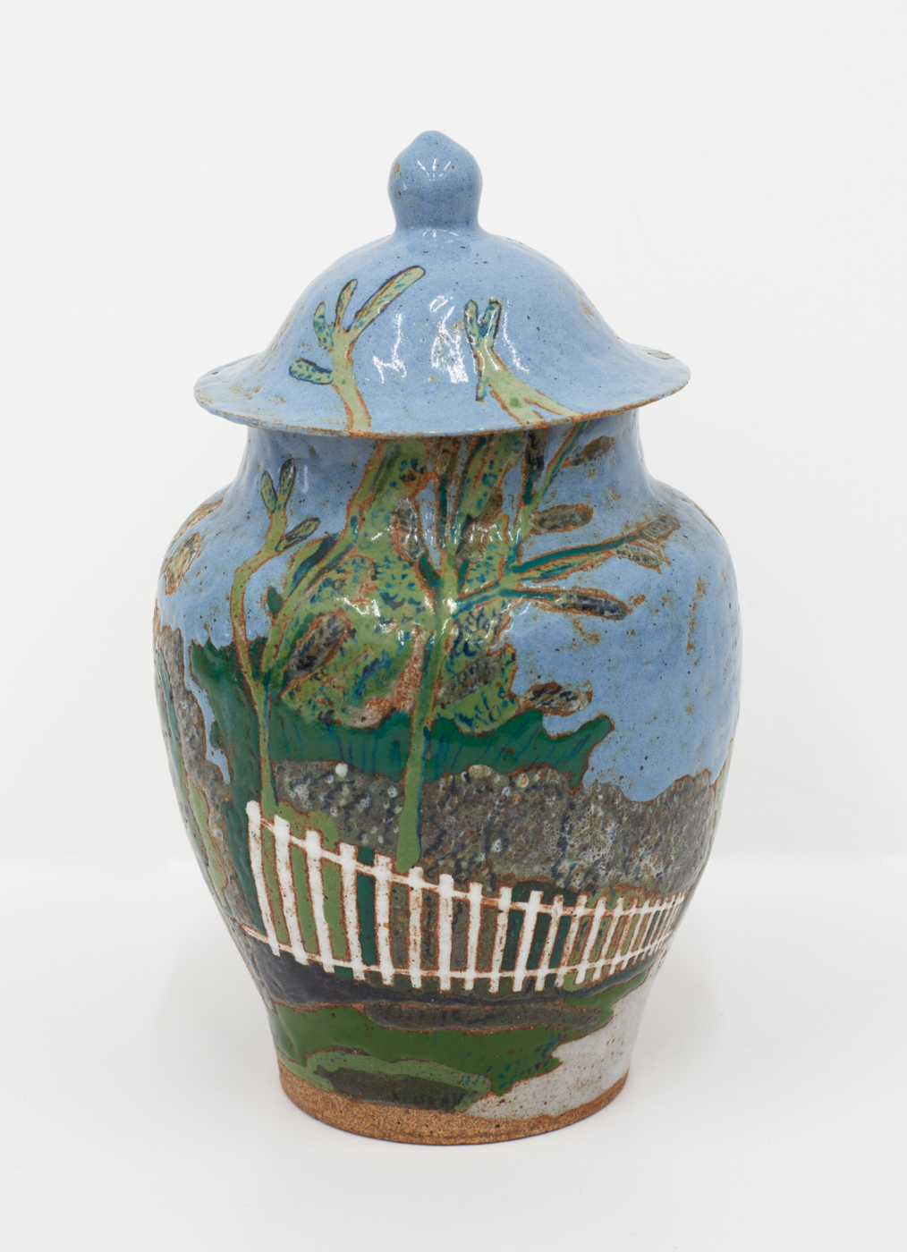 Magdalena Suarez Frimkess and Michael Frimkess, Covered Jar, 1991. Earthenware and glaze, 9 x 5½ x 5½ in. (22.9 x 14 x 14 cm)