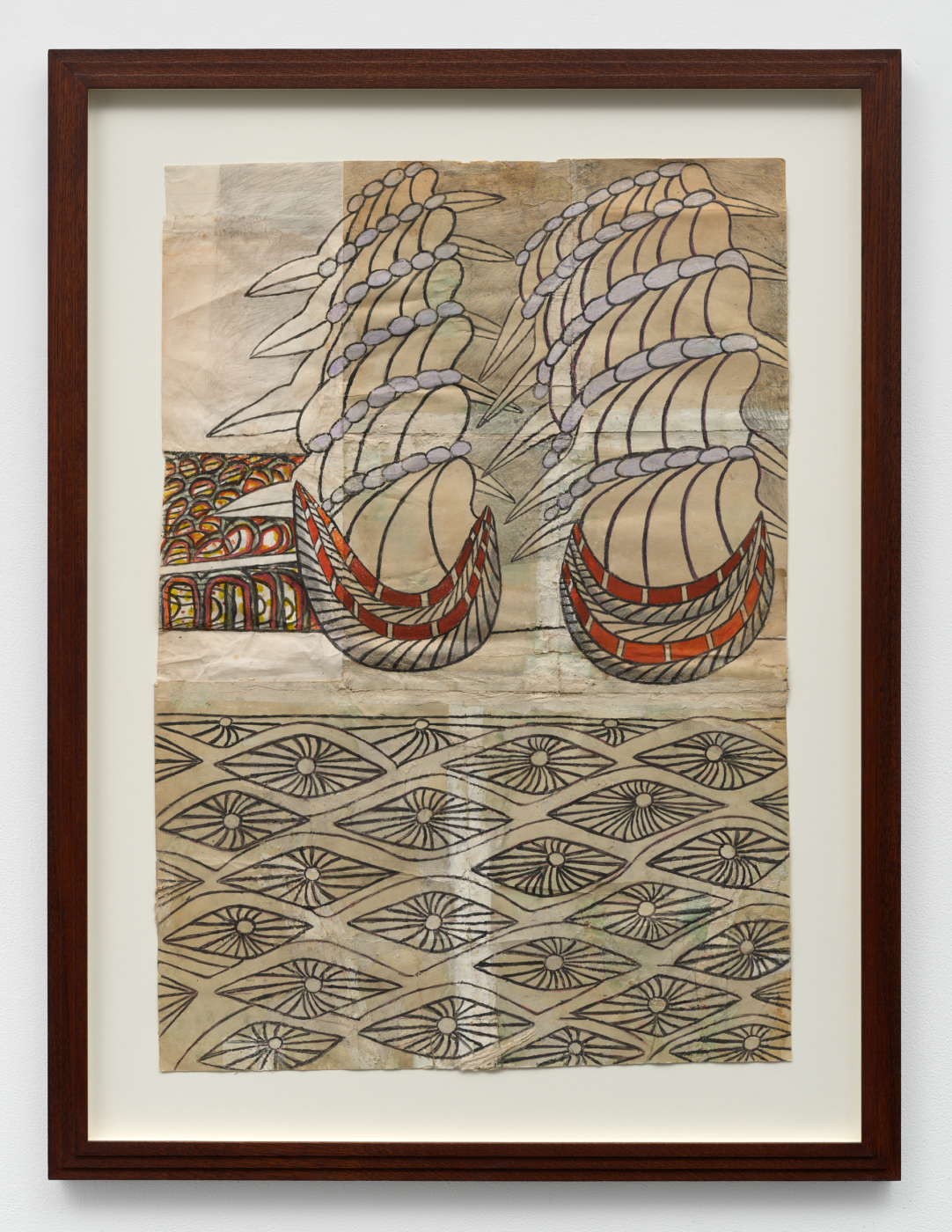 Martín Ramírez, Untitled, c. 1960–1963. Gouache, crayon, colored pencil, and pencil on paper, 40 x 27 in. (101.6 x 68.6 cm); 49½ x 37½ in. (125.73 x 95.25 cm) framed