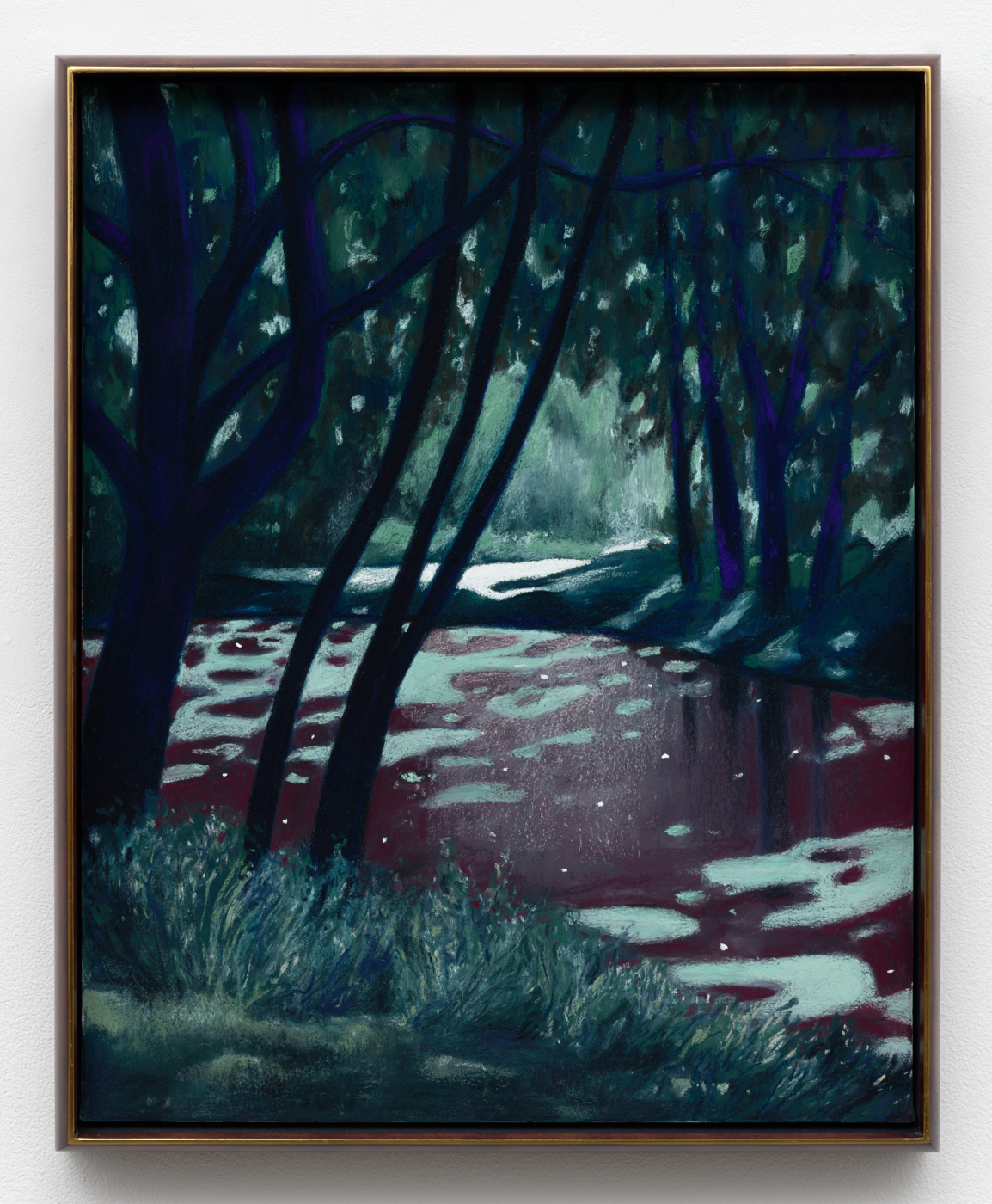 Nicolas Party, Hyzer Hill Frog Pond, 2020. Soft pastel on linen, 25 x 20 in. (63.66 x 50.96 cm); 26 3/4 x 21 5/8 in. (67.94 x 54.93 cm) framed
