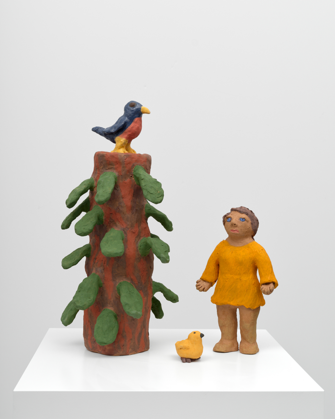 Sally Saul, Little Bird and Tree, 2024. Clay and glaze, 18⅛ x 16½ x 9 in. (46.05 x 41.91 x 22.86 cm)
