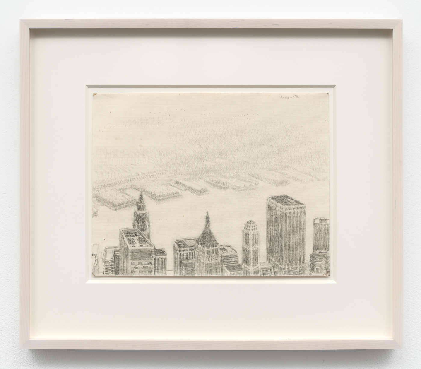 East River View - Haze Over Bklyn, 1976. Pencil on paper, 9 x 11 3/4 in. (22.86 x 29.84 cm); 16¼ x 18⅞ in. (41.27 x 47.96 cm) framed
