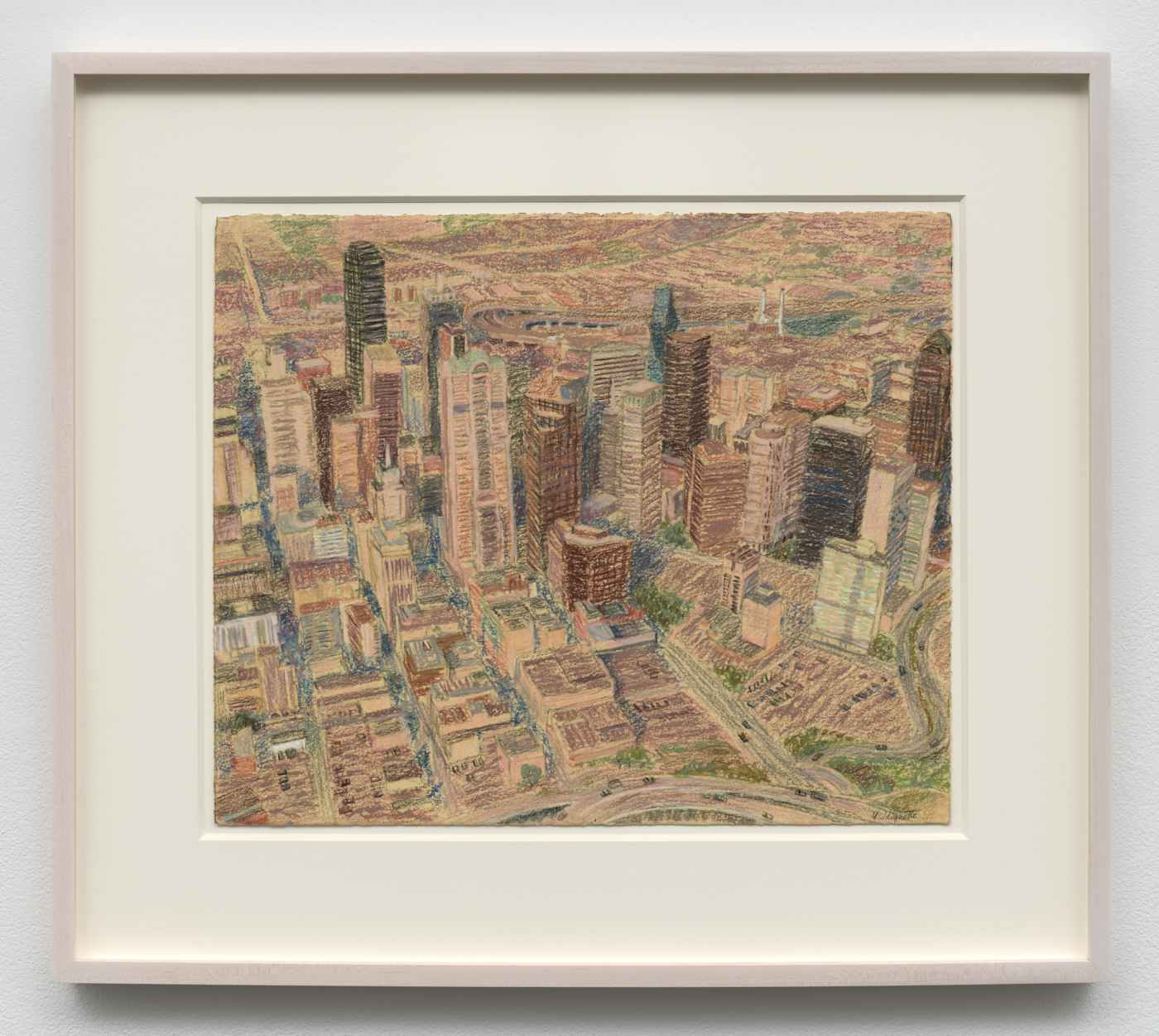Dallas Downtown, c. 1998. Pastel on paper, 23 x 32 in. (58.42 x 81.28 cm); 21⅜ x 24¼ in. (54.31 x 61.59 cm) framed