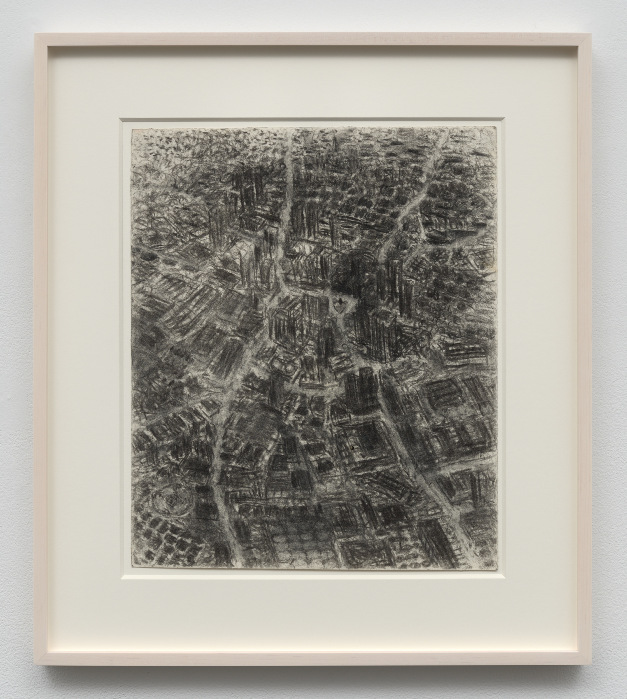 City Convergence, c. 1985. Charcoal on paper, 17¼ x 14 in. (43.81 x 35.56 cm); 24⅜ x 21½ in. (61.93 x 54.61 cm) framed