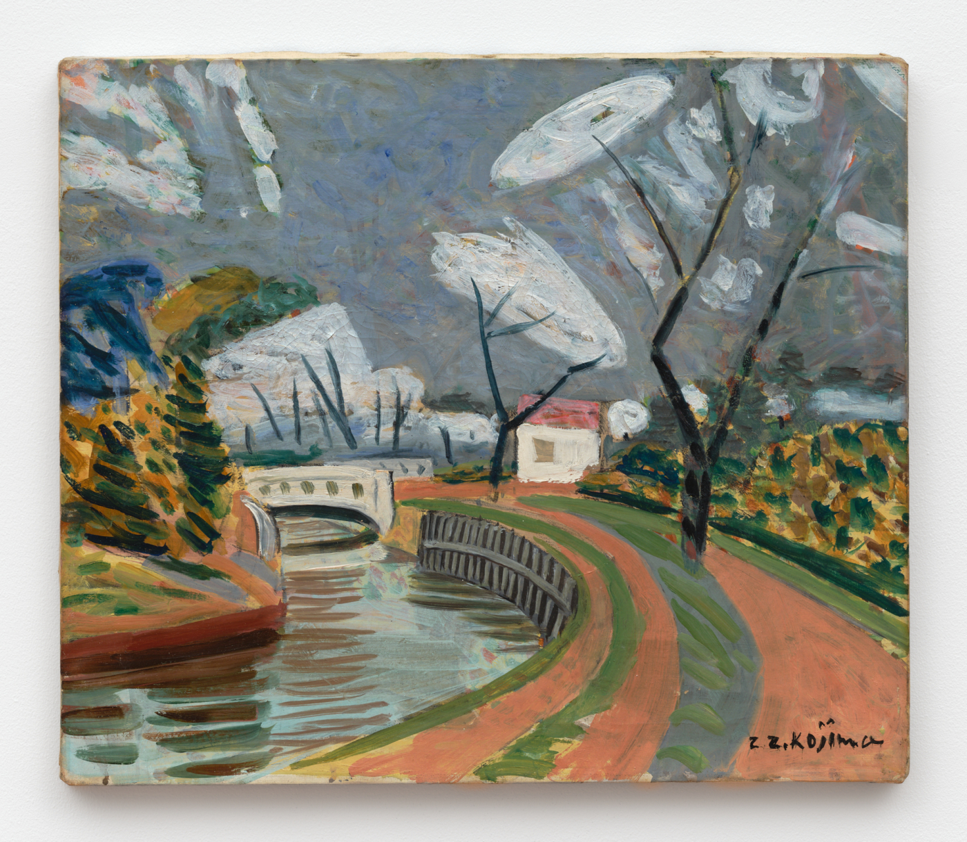 Zenzaburo Kojima, Landscape (Sakurajosui), 1934. Oil on canvas, 17⅞ x 20⅞ in. (45.42 x 53.04 cm); 19⅝ x 22⅝ in. (49.86 x 57.48 cm) framed